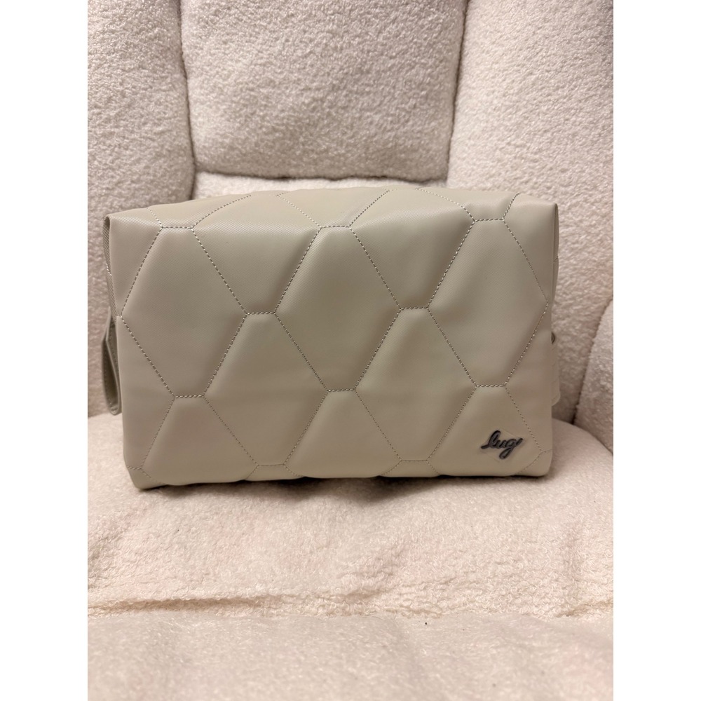 Lug Bumper Satin Luxe VL Cosmetic Case Cream Quilted Vegan Leather Makeup Bag